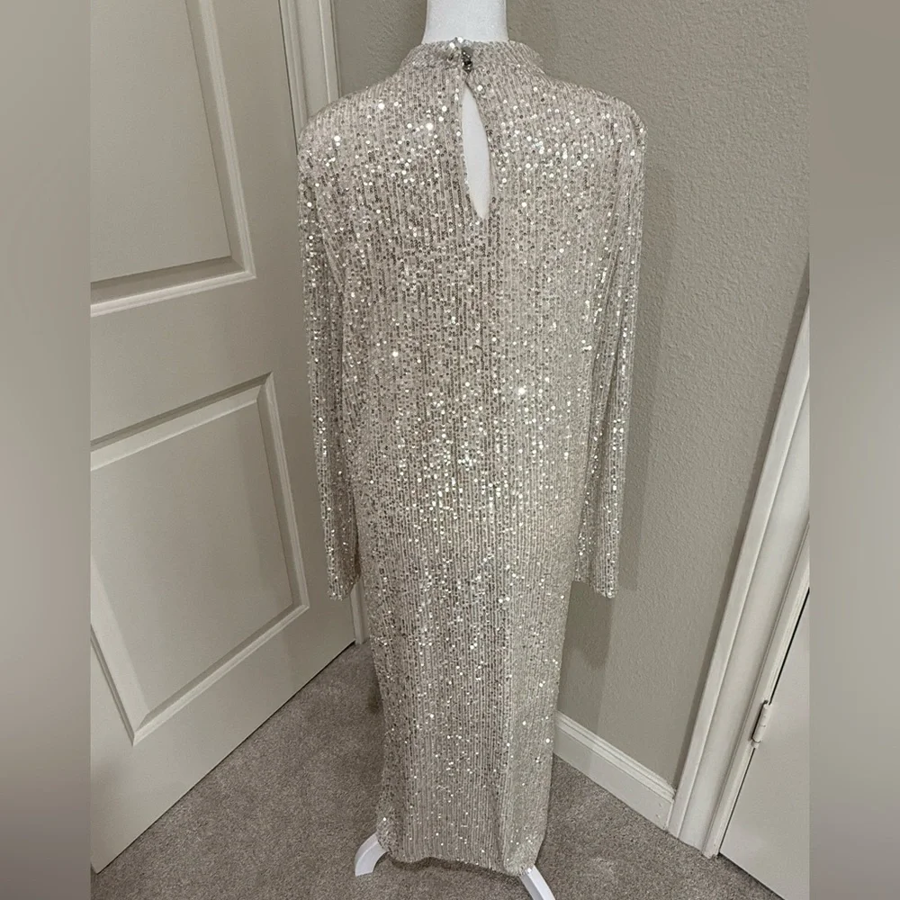 Halogen Sequins Silver Dress with Cream Lining, XL - Picture 2 of 11